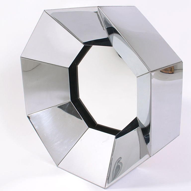 Octagonal Chrome Mirror, made by C.Jere, circa 1970's. This mirror has a very sculptural form.