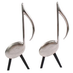 Nickel Plated Musical Note Andirons - circa 1940's