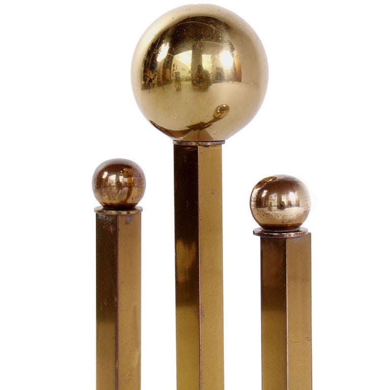 Mid-20th Century Sleek Brass Ball Andirons - circa 1950's