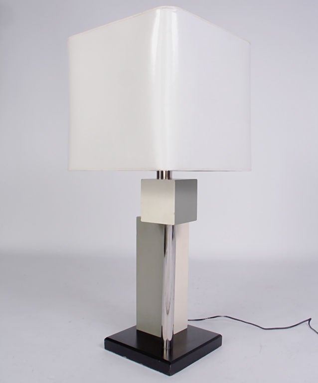 Large Scale Constructivist Lamp, circa 1960's. It has a very sculptural form and is executed in greys and white, with a black lacquered base and chrome plated details. It is a very large lamp, standing an impressive 36.25"H to the top of the