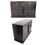 Elegant Pair of 1940
s Credenzas with Hand Carved Leaf Design