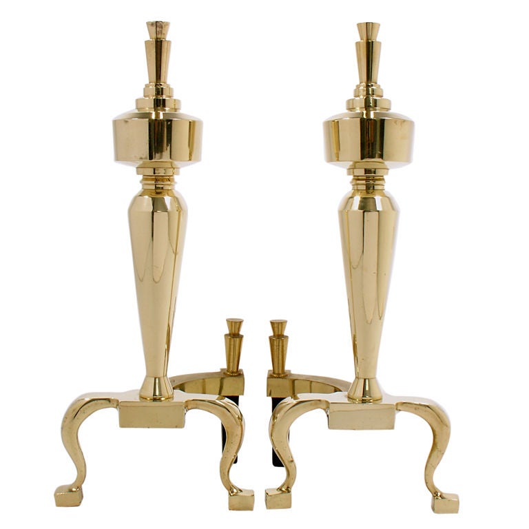 Brass Machine Age Andirons - circa 1940's