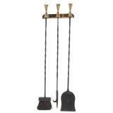 Modernist Brass and Iron Wall Mounted Fire Tools