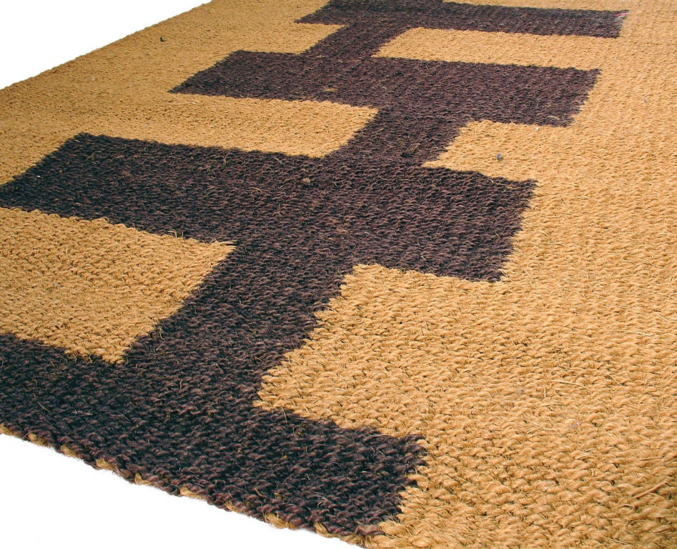 20th Century Large Jute Rug with Geometric Design