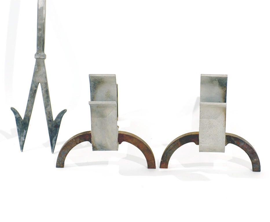 Aluminum Rare Set of Andirons and Fire Tools, designed by Saarinen