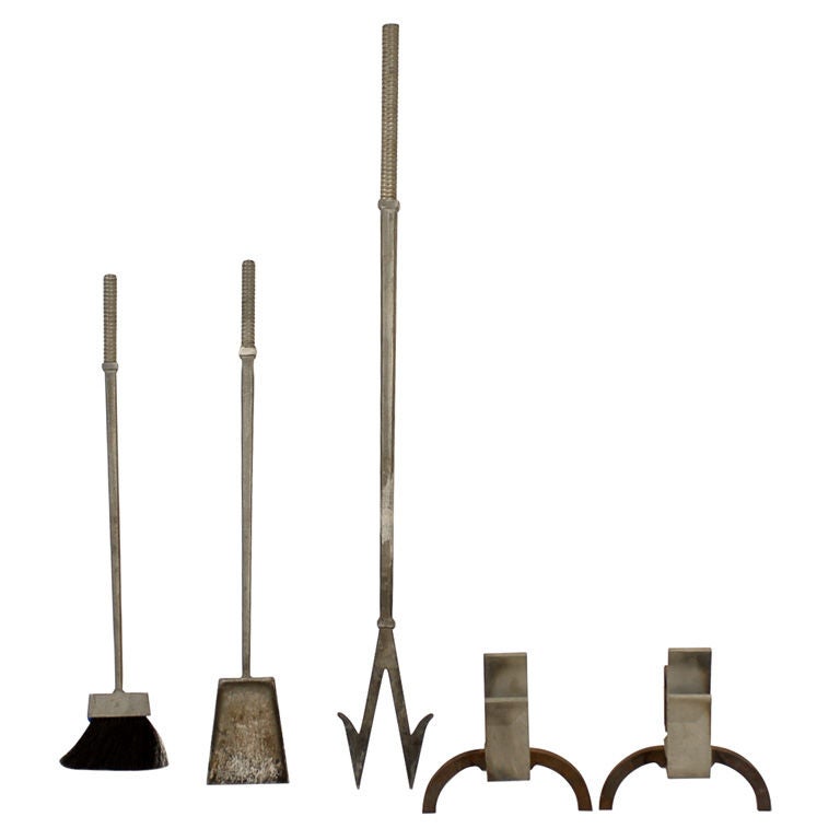 Rare Set of Andirons and Fire Tools, designed by Saarinen 3