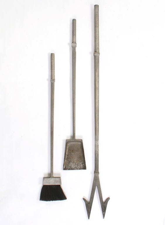 American Rare Set of Andirons and Fire Tools, designed by Saarinen