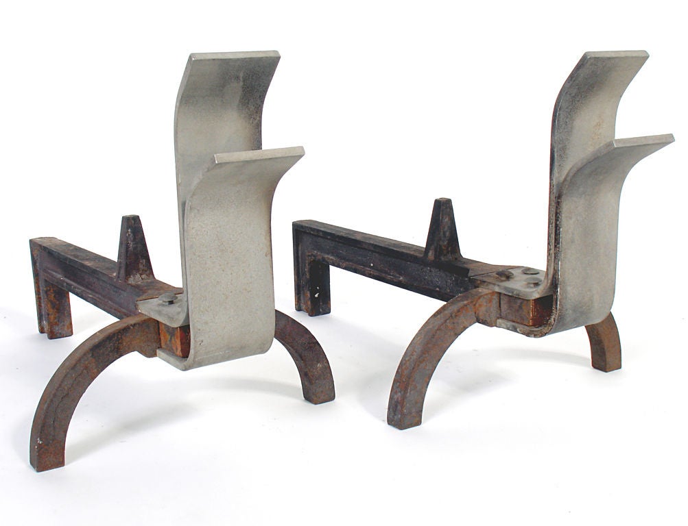Rare Fireplace Set, including a pair of andirons and three fire tools, designed by Eliel Saarinen, J. Robert Swanson and Pipsan Saarinen Swanson, circa 1947. These were part of the 
