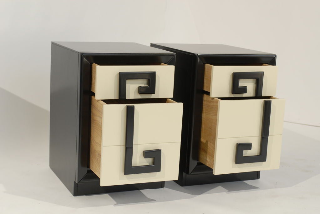 Wood Pair of Greek Key Motif Night Stands or End Tables by Kittinger