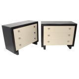 Pair of 1940's Chests in Ebony and Ivory Lacquer Nickel Hardware