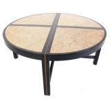 Tommi Parzinger Coffee Table in Black Lacquer and Marble