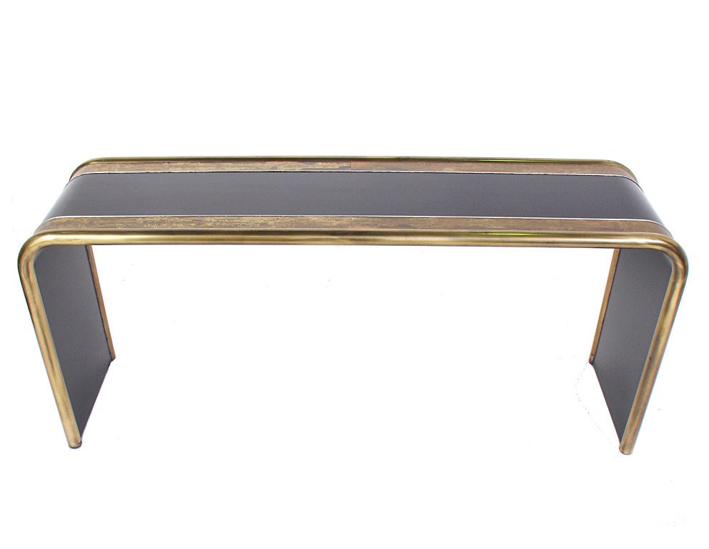 Sleek Black and Brass Console Table by Mastercraft