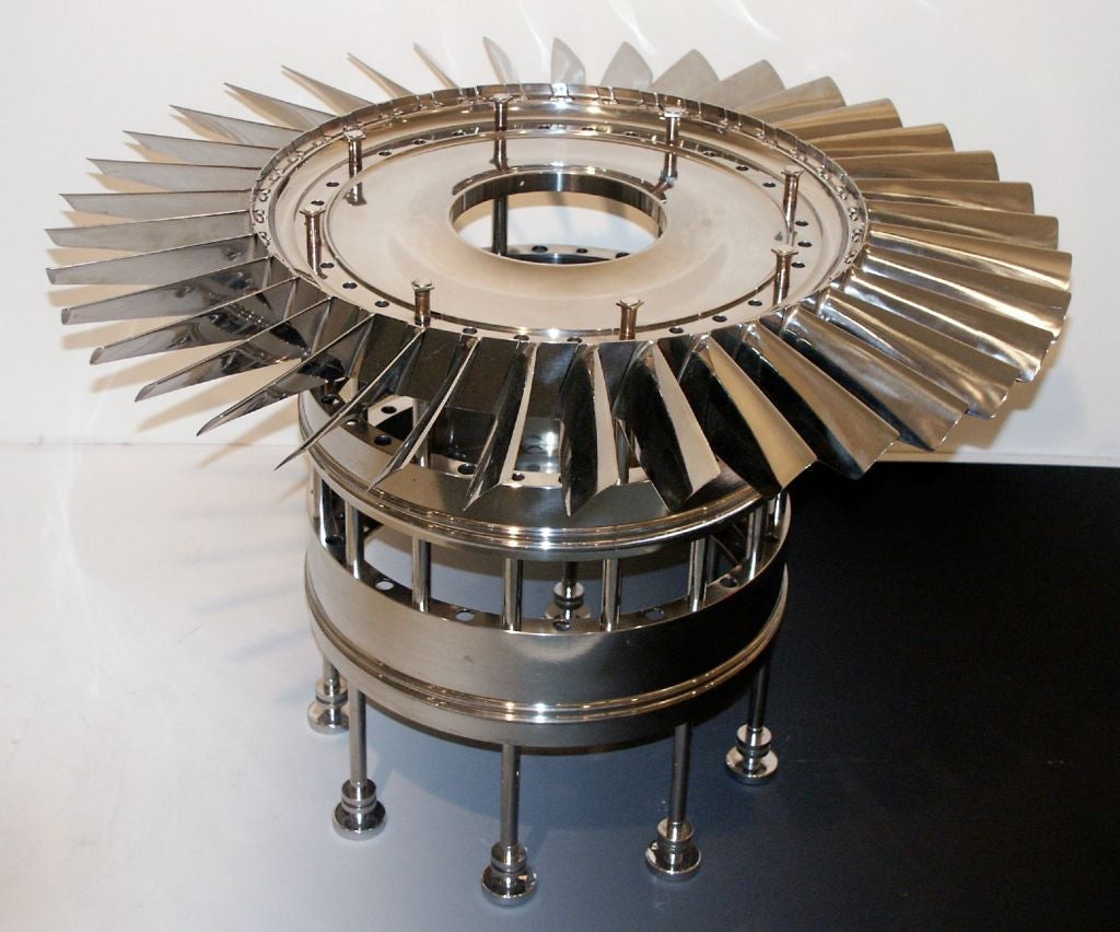 Spectacular Coffee Table made from an Engine Turbine of a 1950s Jet Airplane.  Designed by French Architect.