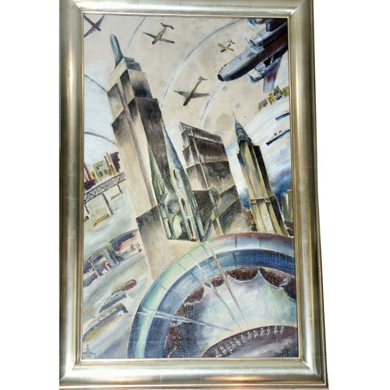 Art Deco Oil Painting of Iconic New York City Skyscrapers