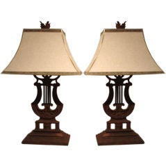 Pair of iron Lyre lamps
