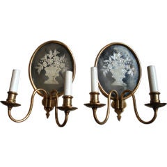 Vintage Pair of etched mirrored sconces