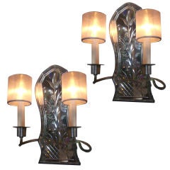 Antique ETCHED MIRRORED SCONCES PAIR