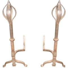 Antique Pair of Wrought Iron Arts and Crafts Andirons
