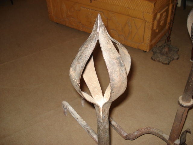 Pair of Wrought Iron Arts and Crafts Andirons