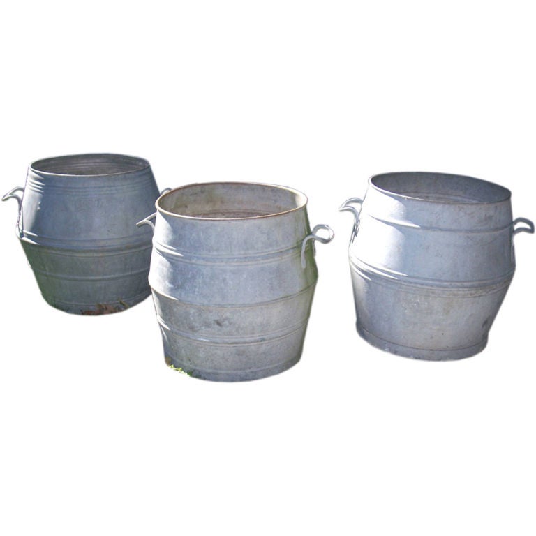 FRENCH GALVANIZED WATER BARRELS For Sale