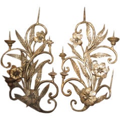 Antique FRENCH HAND WROUGHT CANDLE  SCONCES
