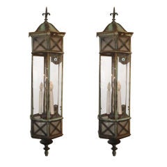 Pair Copper and Bronze Architectural Lanterns