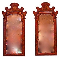 Pair of Early 18th Century red lacquer mirrors