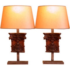 Pair of Lamps With Carved Regence Style Capitols.