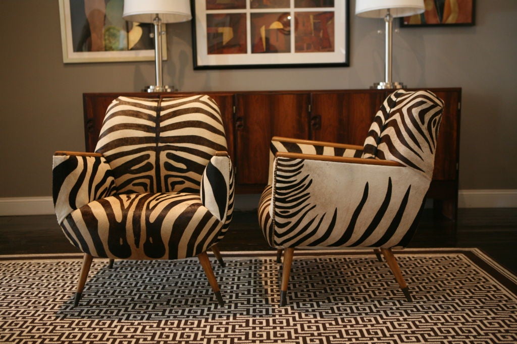Pair of Faux-Zebra chairs printed on hide
