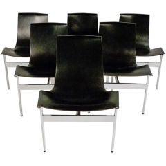Set of six leather dining chairs by Katavolos, Littell & Kelley