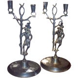 PAIR OF CONTINENTAL RENAISSANCE STYLE FIGURAL CANDLESTICKS