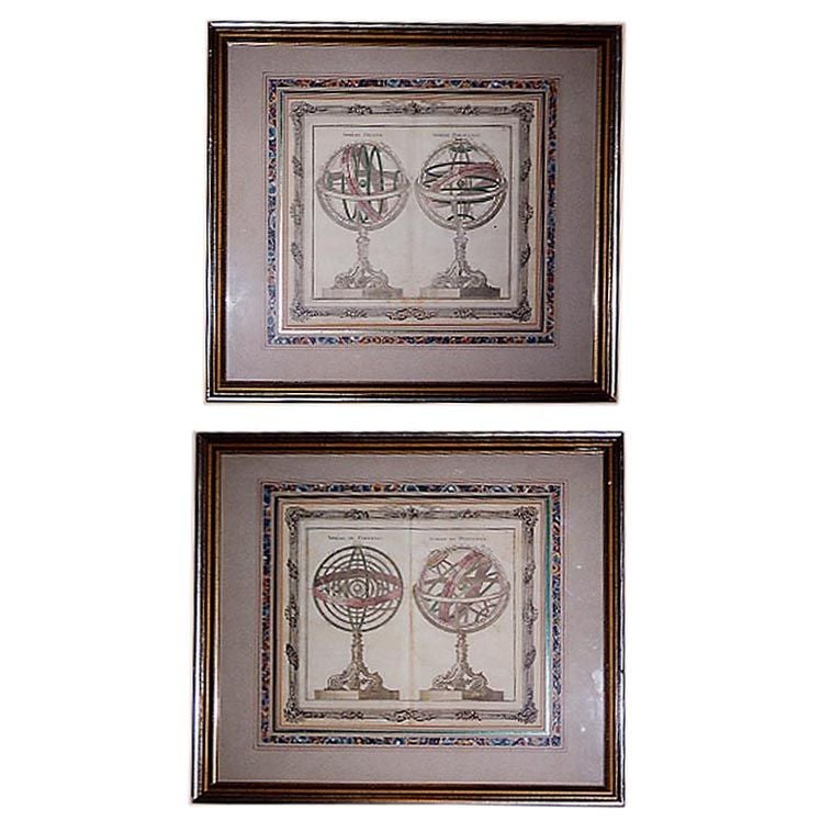 PAIR OF FRENCH SCHOOL HAND-COLORED ENGRAVINGS For Sale