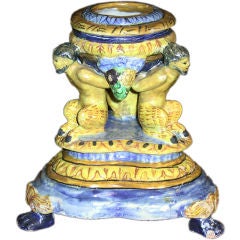 ITALIAN MANNERIST PERIOD POLYCHROME MAJOLICA INK POT