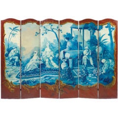 A LOUIS XV STYLE CHINOISERIE PAINTED SIX-FOLD SCREEN