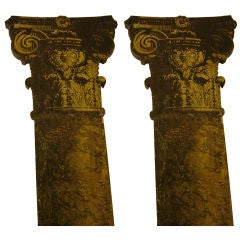 Pair of  Antique Faux Painted Wooden Panel Columns
