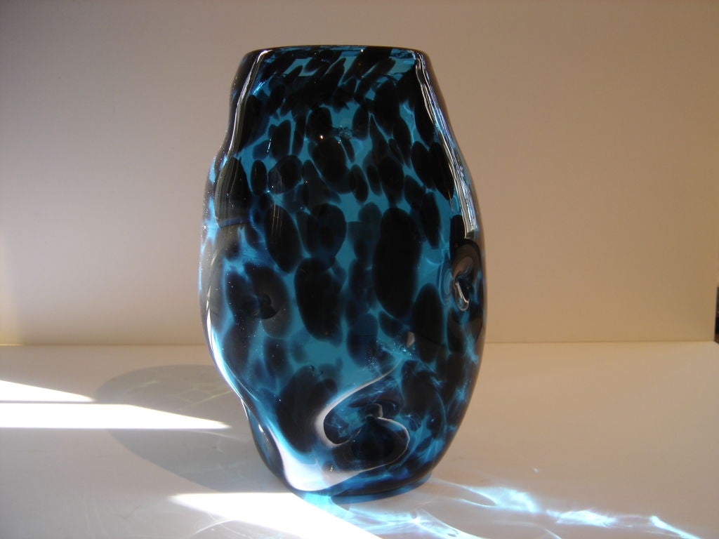 20th Century Murano Glass Vase in Dark Blue and Black For Sale
