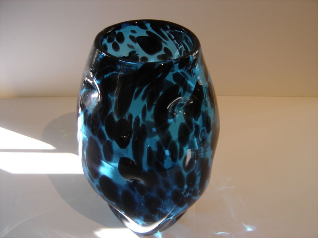 Murano Glass Vase in Dark Blue and Black For Sale 1