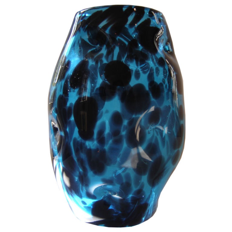Murano Glass Vase in Dark Blue and Black For Sale