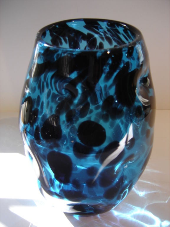 Italian Murano Glass Vase in Dark Blue and Black For Sale