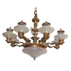 Antique Chandelier with Frosted Cut Glass