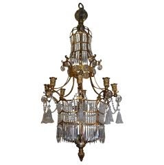 Antique Chandelier with Crystal Beads and Bells