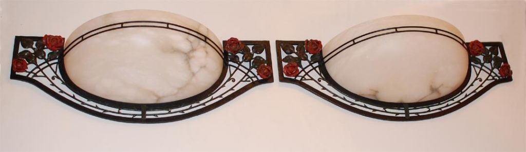 Pair of Rose and Leaf Iron Sconces