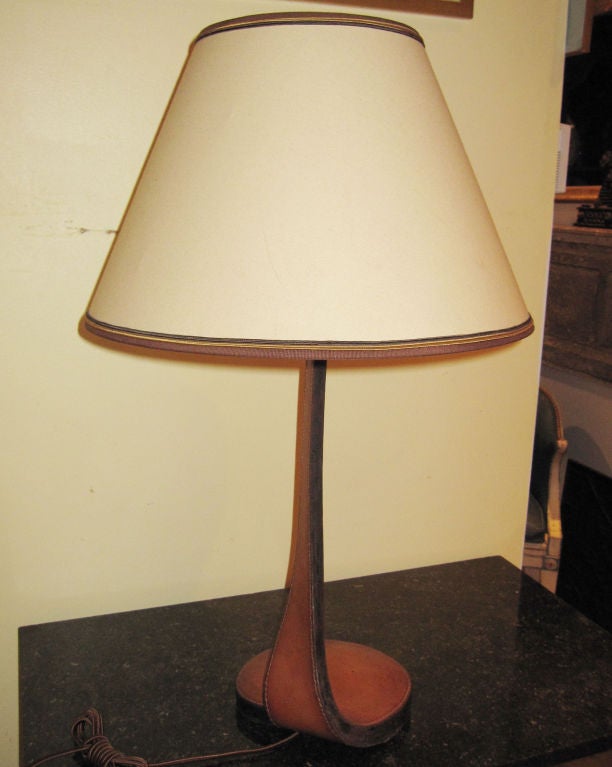 Mid-20th Century Rare Leather Desk Lamp Attributed to  Dupre-Lafon