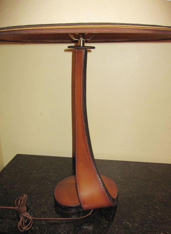 Rare Leather Desk Lamp Attributed to  Dupre-Lafon 1