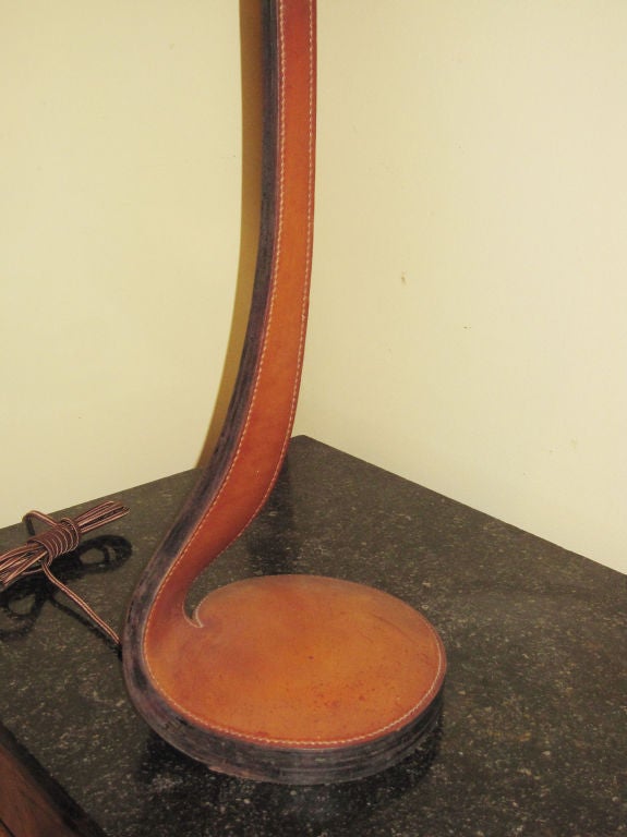 Rare Leather Desk Lamp Attributed to  Dupre-Lafon 3