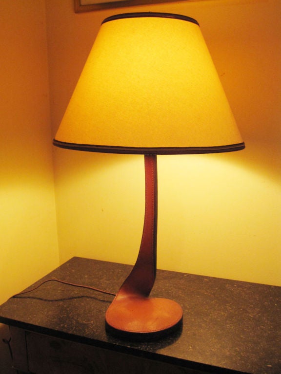 Rare Leather Desk Lamp Attributed to  Dupre-Lafon 2
