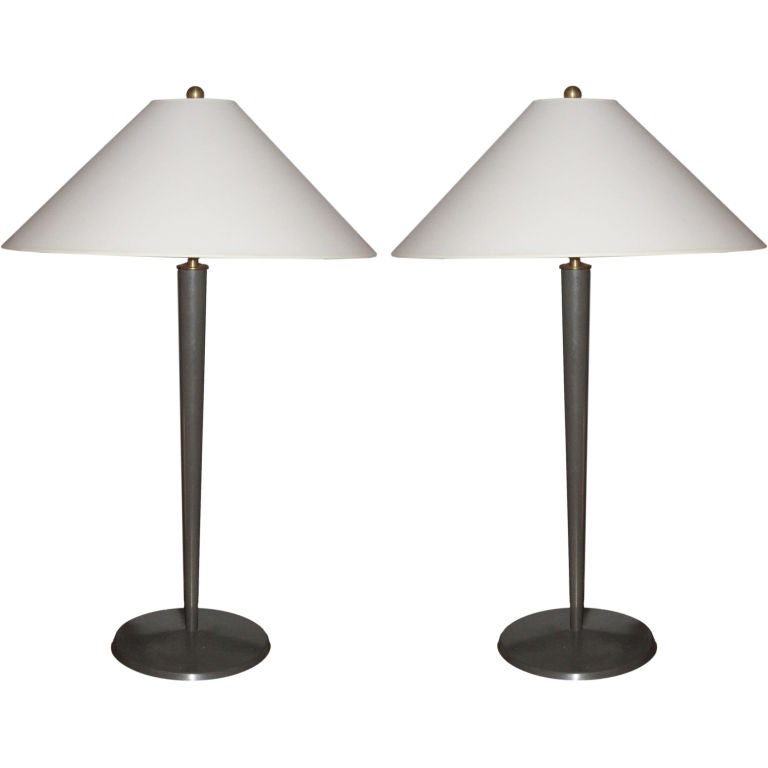 Pair of Tall Steel Table Lamps For Sale