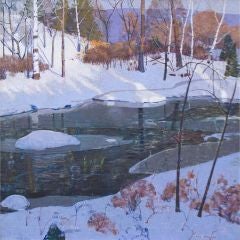 Oil on Canvas Entitled "Winter Evening" by Carl Lawless