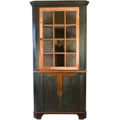 Antique Pine Painted Chippendale One-Piece Corner Cupboard