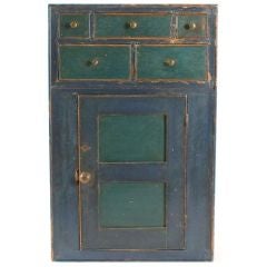 Blue and Green Pine Painted Hanging Cupboard 12